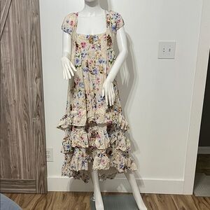 Anthropologie Floral Maxi Dress - Cream and Multicolor